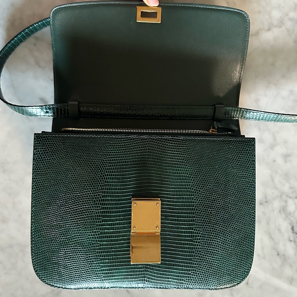 CELINE CLASSIC BOX BAG DARK GREEN LIZARD LEATHER WITH BOX AND DUSTBAG - Picture 10 of 16
